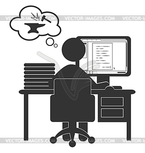 Flat computer icon with document - vector clip art