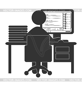 Flat office computer icon with chat - vector image