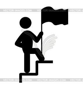 People Man with Flag on Stair Flat Icons Pictogram - white & black vector clipart