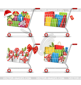 Set of Christmas Sale Colorful Shopping Carts with - vector clipart