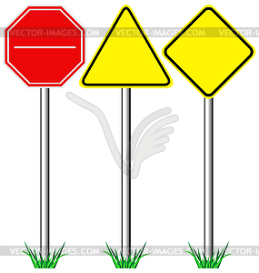 Желтый информация предупреждения и красные стоп дорожные знаки - клипарт