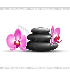 Stack of spa stones with orchid flowers - vector clipart