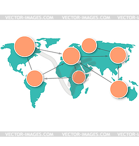 World Map with Circle Information Marks - vector image