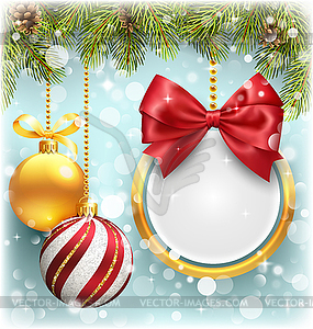 Christmas Background with Pine Branches Frame and - vector image