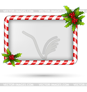 Candy cane frame with holly - vector clip art