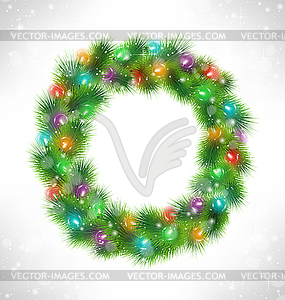 Christmas wreath with multicolored glassy led - vector clipart