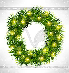 Christmas wreath with yellow glassy led Christmas - vector image