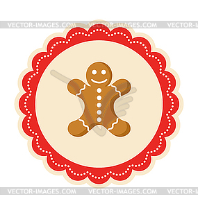 Christmas Winter Lacy Label Icon with Gingerbread - vector clipart