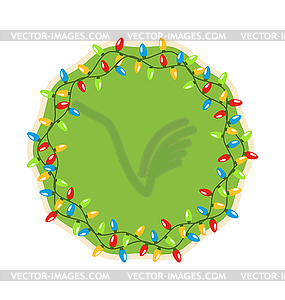 Праздничный Этикетка Икона с рождественские огни - векторизованное изображение клипарта