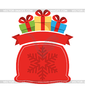Christmas Label Icon Flat with Bag with Gift Boxes - vector image