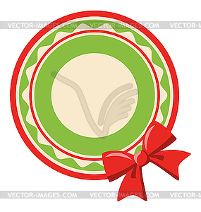 Circle Christmas Label Icon Flat with Bow - vector clipart