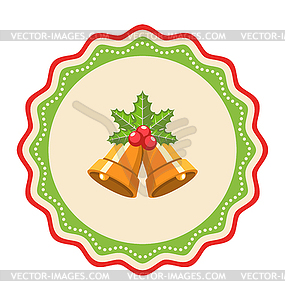 Wavy Christmas Label Icon Flat with Bells and - vector clipart