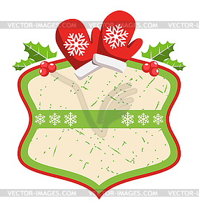 Christmas Label Icon Flat Frame with Winter Gloves - vector image