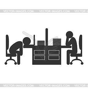 Flat office icon with fizzle out workers - vector image