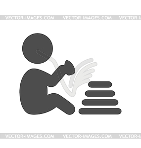 Baby plays with pyramid pictogram flat icon - vector clipart