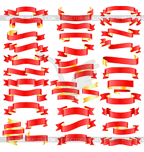 Set of Red Golden Celebration Curved Ribbons - vector image