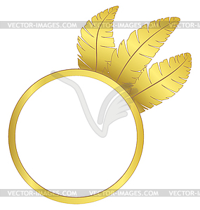 Gold frame ring with feathers - vector clipart