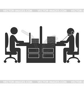 Flat office icon with workers - vector clipart