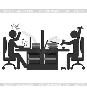 Flat office icon with angry workers - vector clip art