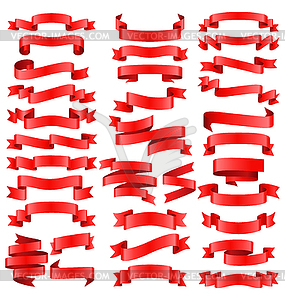 Set of Red Celebration Curved Ribbons Variations - vector clip art