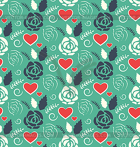 Seamless Love Abstract Pattern with Roses Flowers - vector image