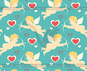 Seamless Festive Love Pattern with Cupid and - vector image