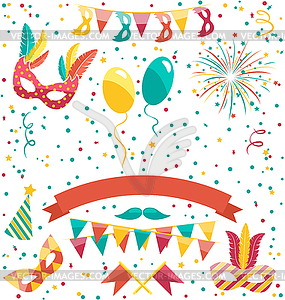 Set Collection of Festive Colorful Carnival - vector image