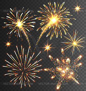 Festive Golden Firework Salute Burst on Black - vector clipart