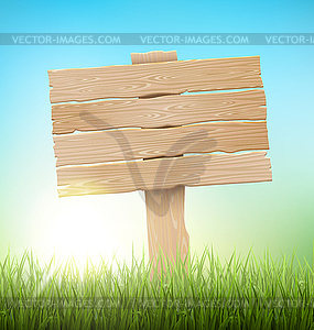 Green Grass Lawn with Signpost and Sunrise on Blue - vector EPS clipart