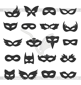 Set Collection of Black Carnival Masquerade Masks - vector image