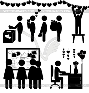 Набор плоских Валентина день офисных иконок - векторный клипарт / векторное изображение