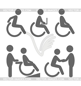 Disability people pictograms flat icons - vector clipart