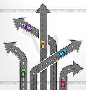 Roads Arrows Travel Background with Cars - vector image