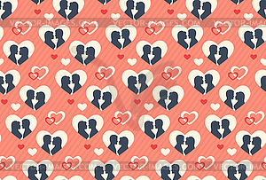 Seamless Festive Pattern with Love Couple and Hearts - vector image