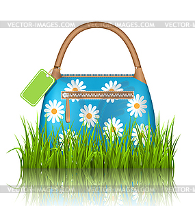 Blue woman spring bag with chamomiles flowers and - vector image