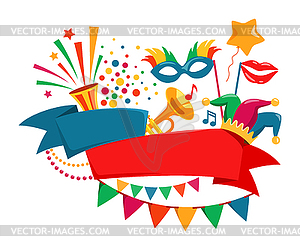 Happy Carnival Festive Concept with Musical - color vector clipart