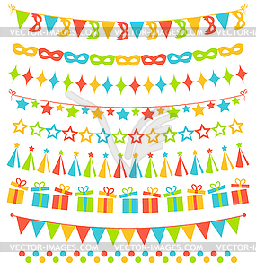 Set of multicolored flat buntings garlands flags - vector clip art