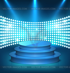 Illuminated Festive Shiny Blue Stage Podium with - vector clipart