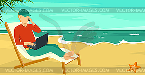 Best Work Concept Beach Summer Sea with Man and - vector clipart