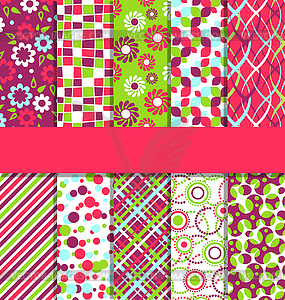 Set of 10 Seamless Bright Fun Abstract Patterns - vector clipart