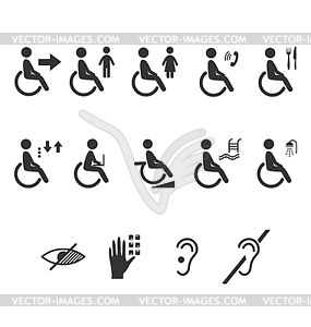 Disability people information flat icons - vector image