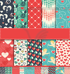 Set of 10 Seamless Festive Love Abstract Patterns - vector clip art