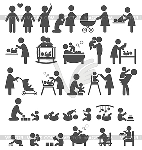 Set of family and baby pictograms flat icons - vector clipart