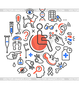 Disability Concept Medical Icons Signs - vector image