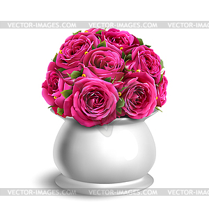 Bouquet of Roses in Flowerpot Festive Congratulatio - vector image