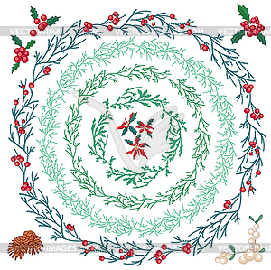 Set of different Christmas wreathes - vector clipart