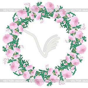 Detailed contour wreath with ranunculus and green - royalty-free vector image