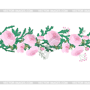 Seamless pattern brush with ranunculus and green - vector clip art