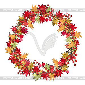 Round season wreath with autumn leaves and berries  - vector clipart