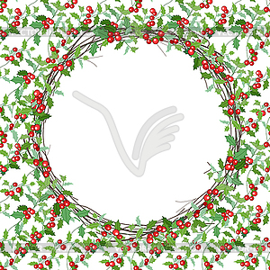 Round Christmas wreath with holly branches . For - vector clipart